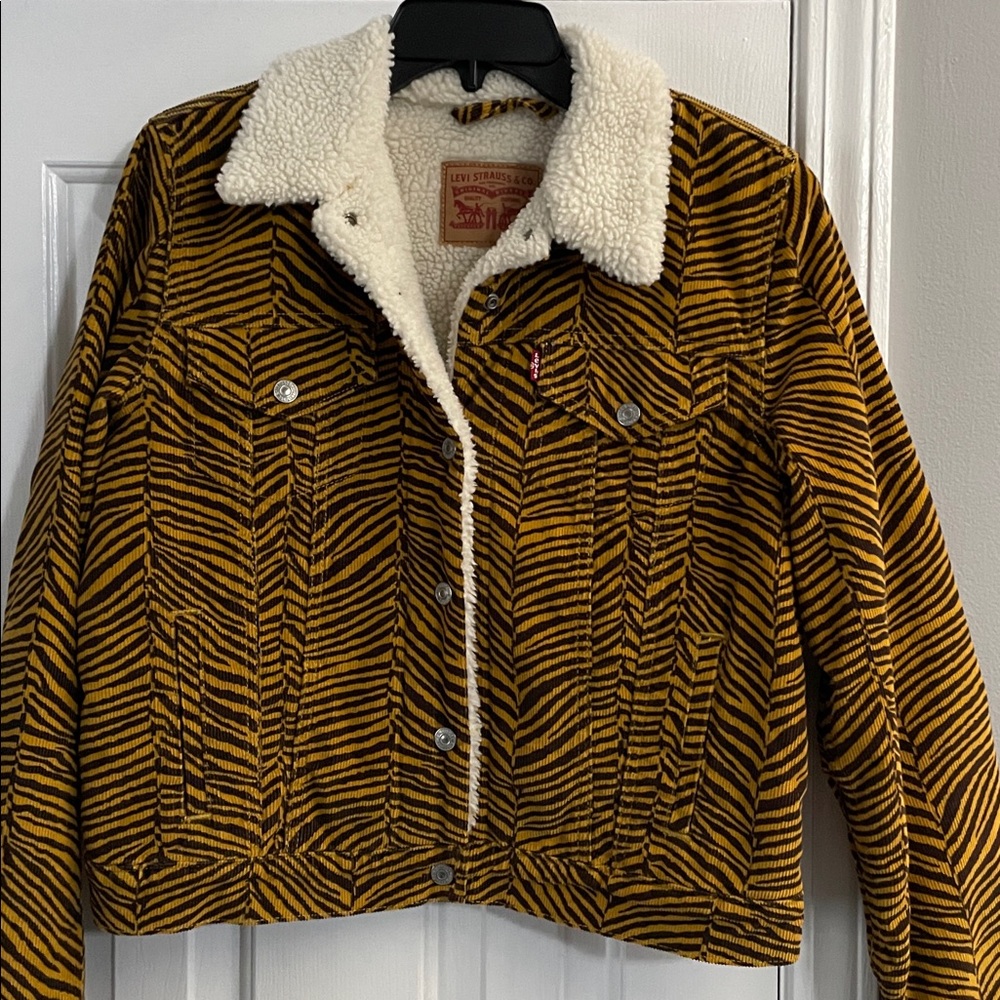 Levi's Brown and Black Striped Jacket with Sherpa Collar
